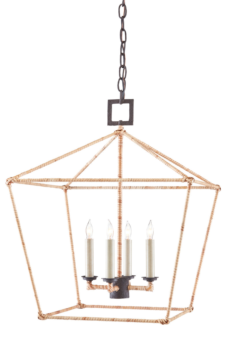 Currey and Company 9000-0872 Four Light Lantern, Mole Black/Natural Rattan Finish-LightingWellCo