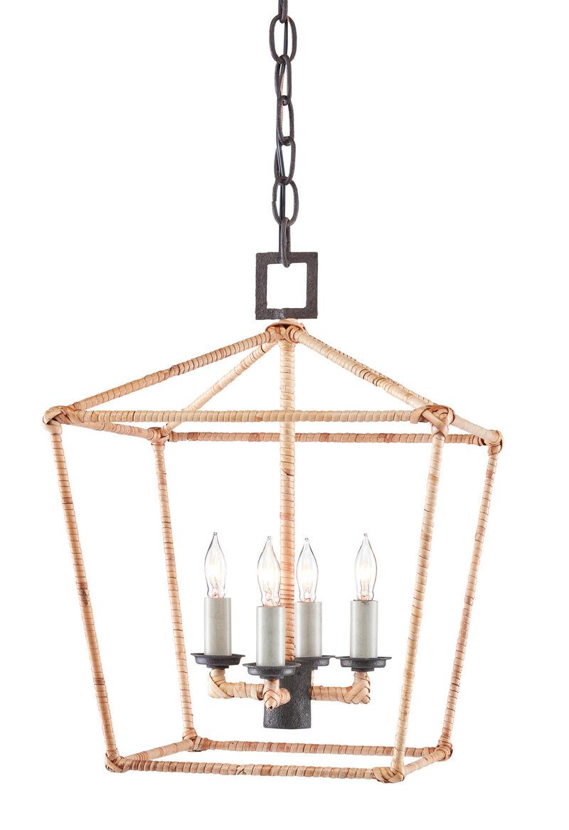 Currey and Company 9000-0873 Four Light Lantern, Mole Black/Natural Rattan Finish-LightingWellCo