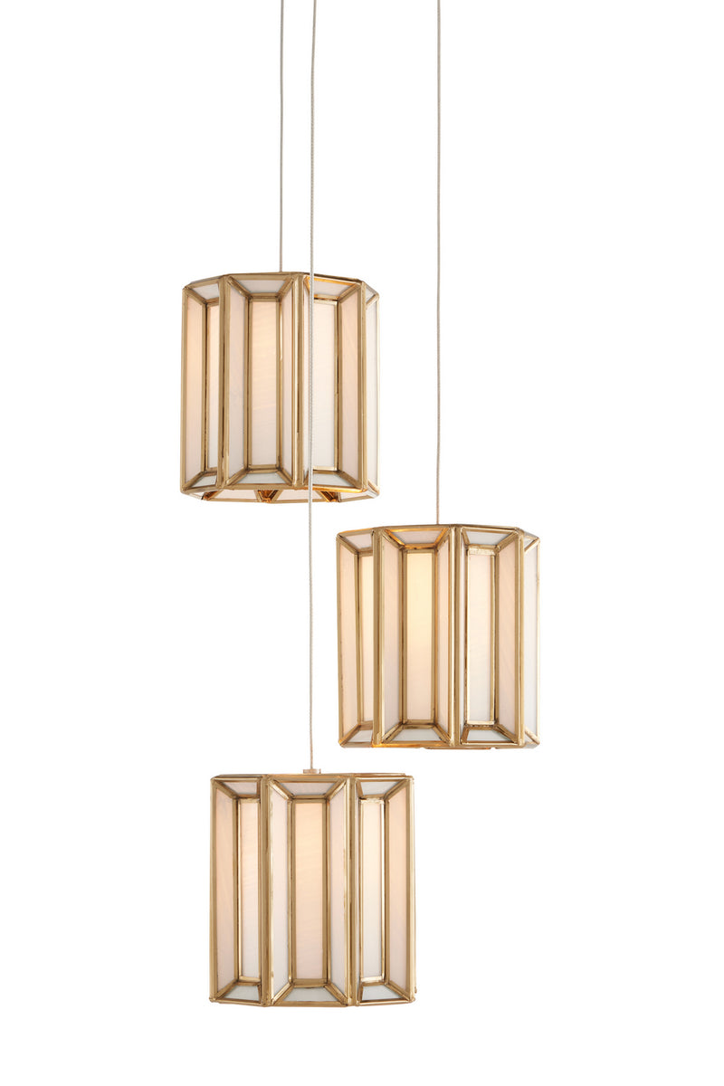 Currey and Company 9000-0889 Three Light Pendant, Antique Brass/White/Painted Silver Finish-LightingWellCo