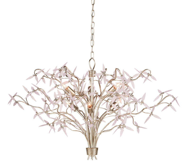 Currey and Company 9000-0846 Six Light Chandelier, Silver Granello/Pink Finish-LightingWellCo