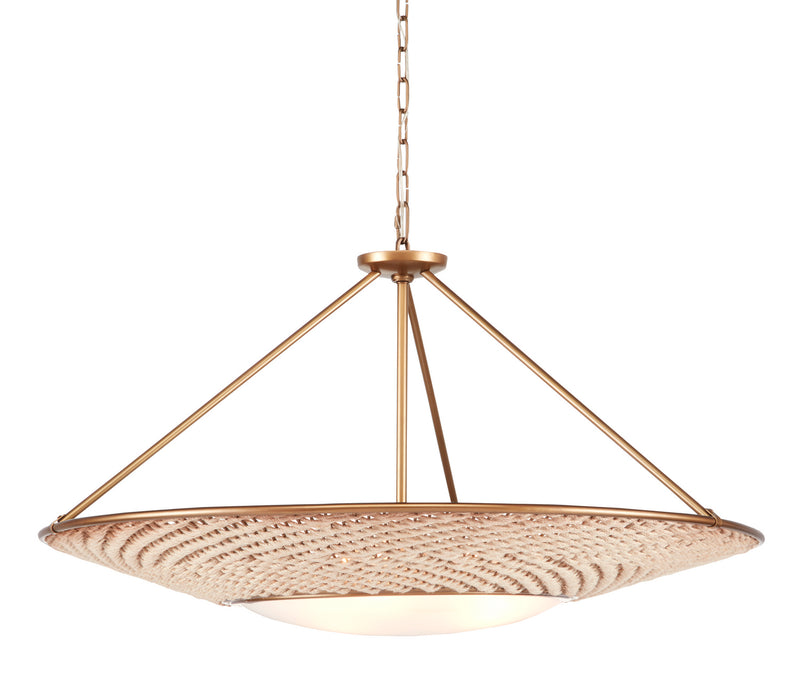 Currey and Company 9000-0868 Three Light Chandelier, Antique Brass/Natural Rope Finish-LightingWellCo