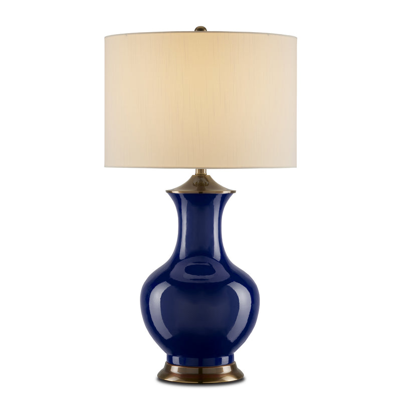 Currey and Company 6000-0841 One Light Table Lamp, Blue/Antique Brass Finish-LightingWellCo