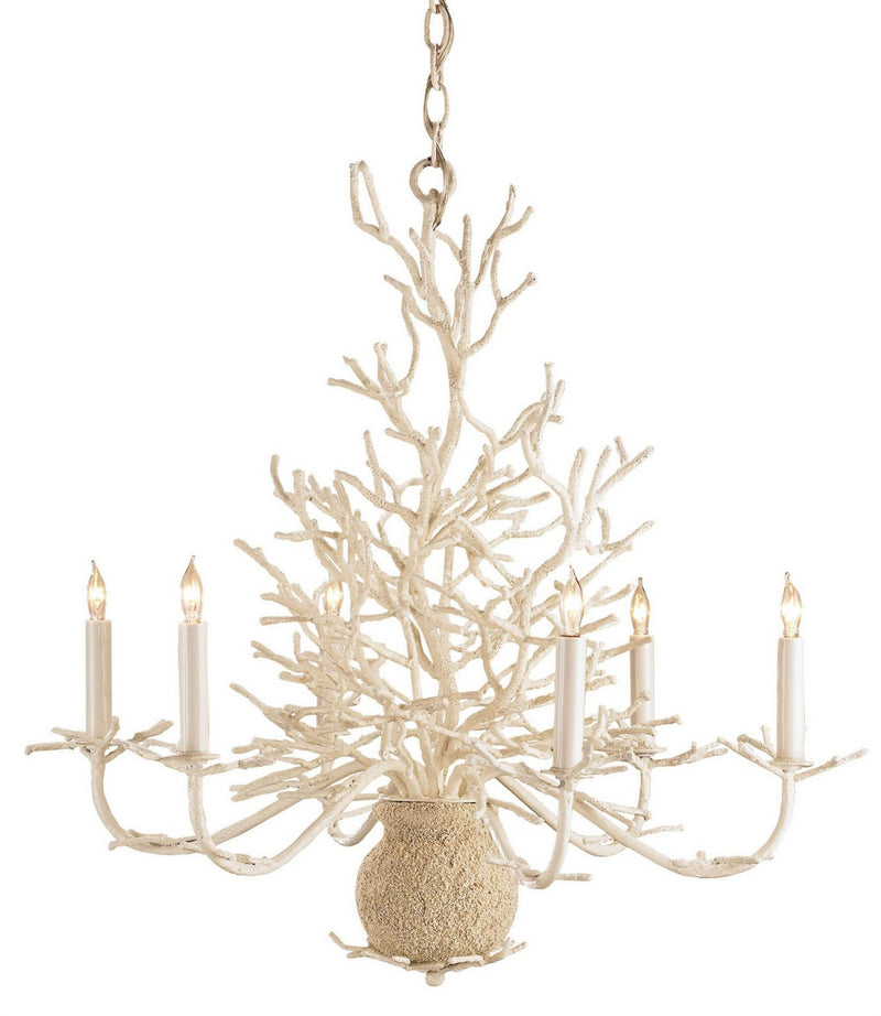 Currey and Company 9218 Six Light Chandelier, White Coral/Natural Sand Finish-LightingWellCo