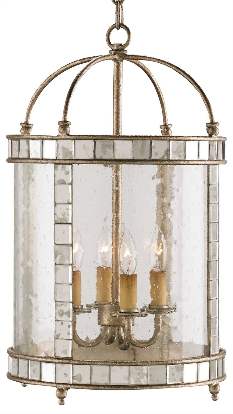 Currey and Company 9229 Four Light Lantern, Harlow Silver Leaf/Antique Mirror Finish-LightingWellCo