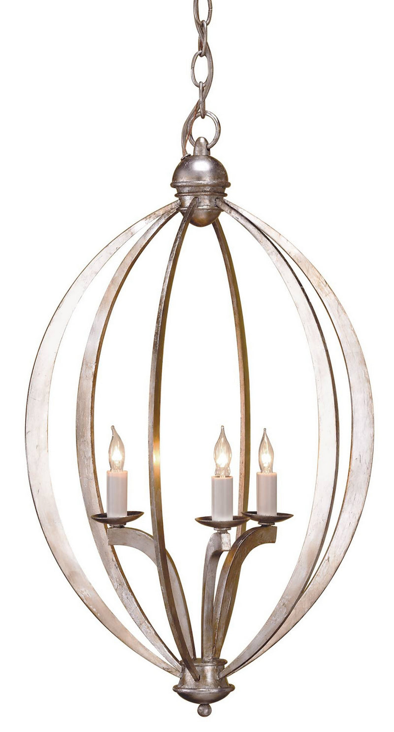 Currey and Company 9482 Three Light Chandelier, Contemporary Silver Leaf Finish-LightingWellCo