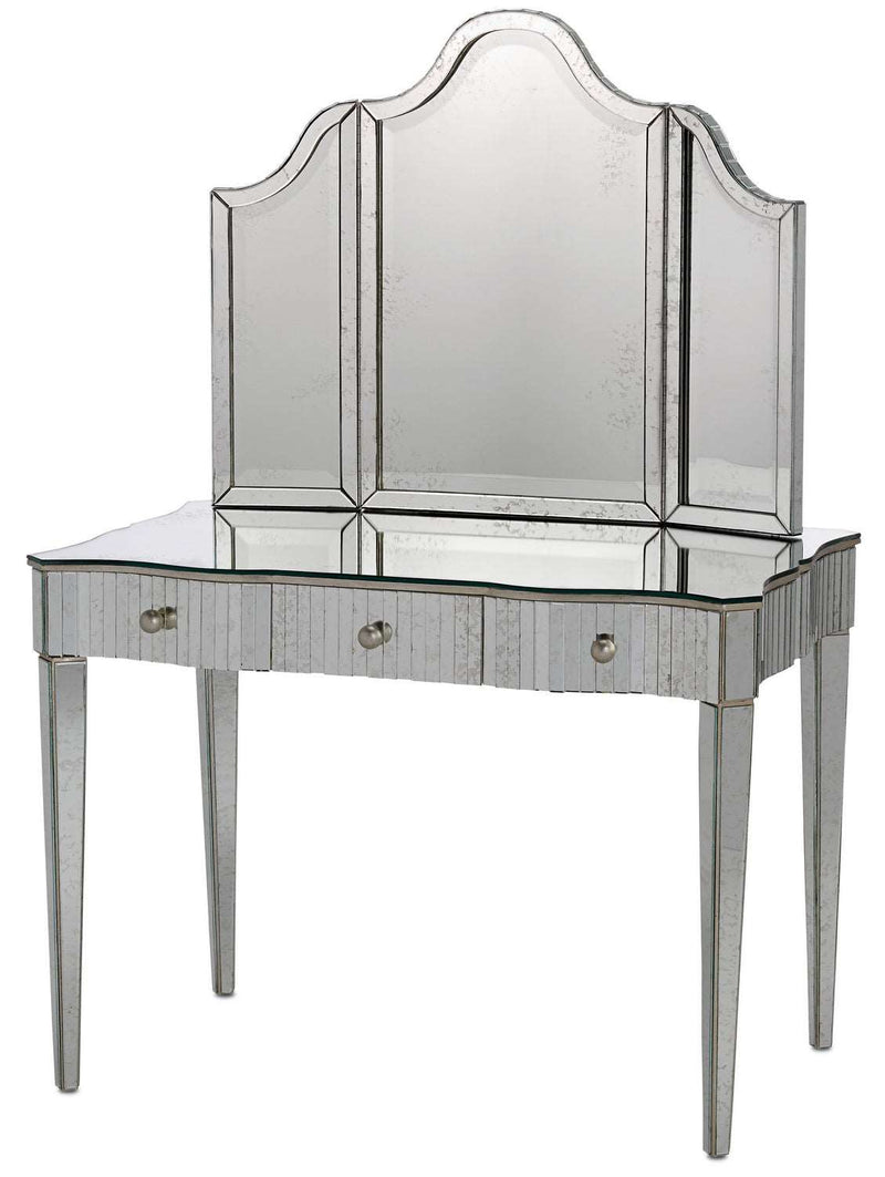 Currey and Company 1300 Mirror, Granello Silver Leaf/Antique Mirror Finish - LightingWellCo