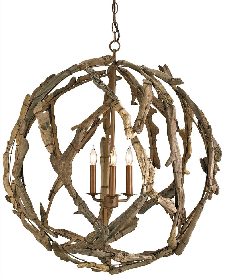 Currey and Company 9078 Three Light Chandelier, Natural/Washed Driftwood Finish-LightingWellCo