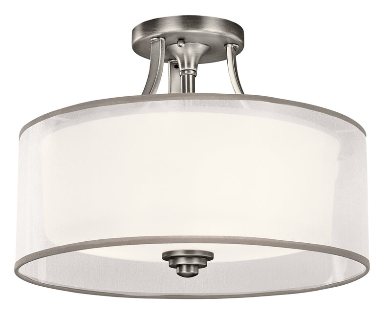 Kichler 42386AP Three Light Semi Flush Mount, Antique Pewter Finish - LightingWellCo