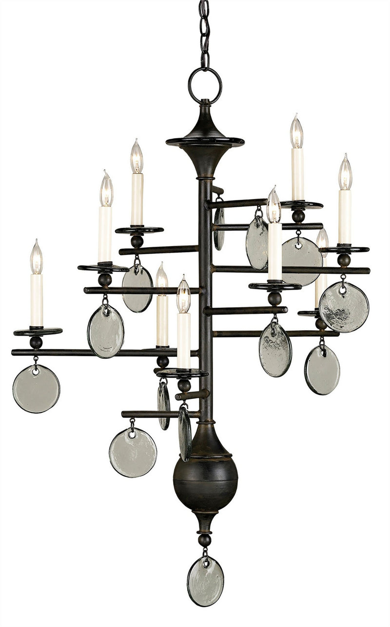 Currey and Company 9126 Nine Light Chandelier, Old Iron Finish-LightingWellCo