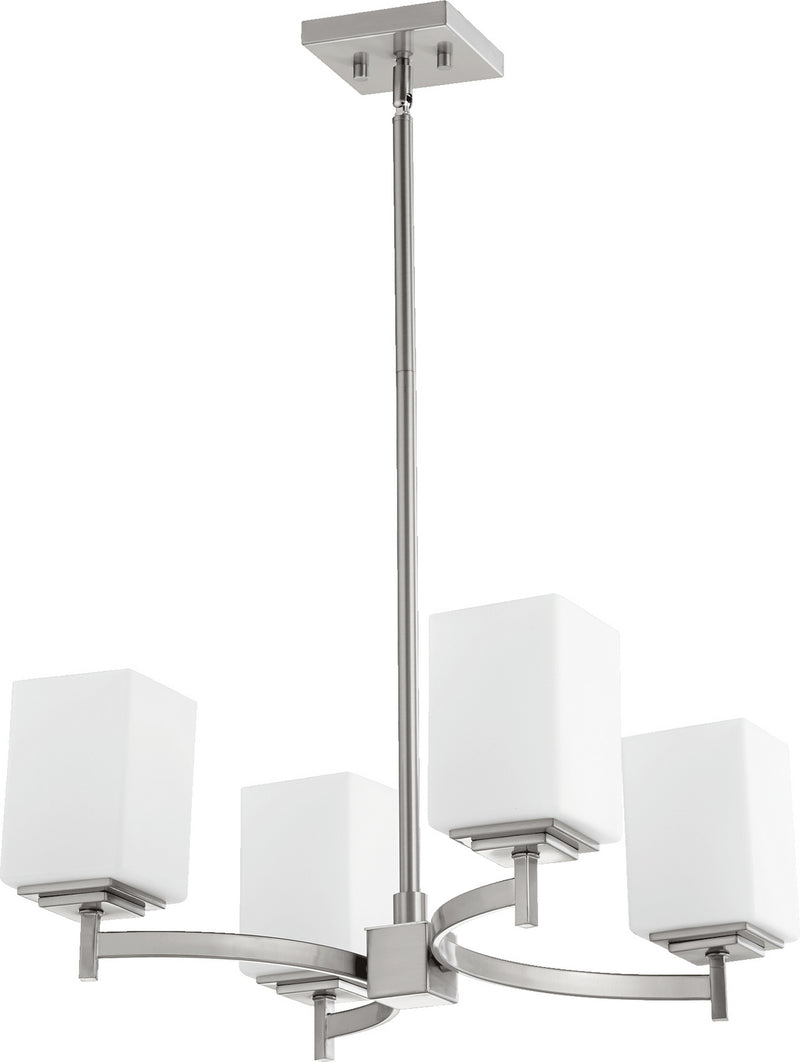 Quorum 6084-4-65 Four Light Chandelier, Satin Nickel Finish - LightingWellCo