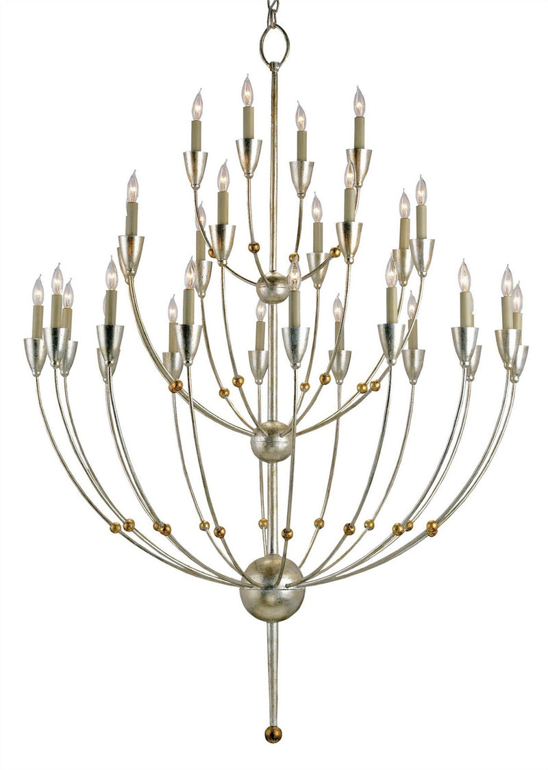 Currey and Company 9159 28 Light Chandelier, Silver Granello/Gold Leaf Finish-LightingWellCo