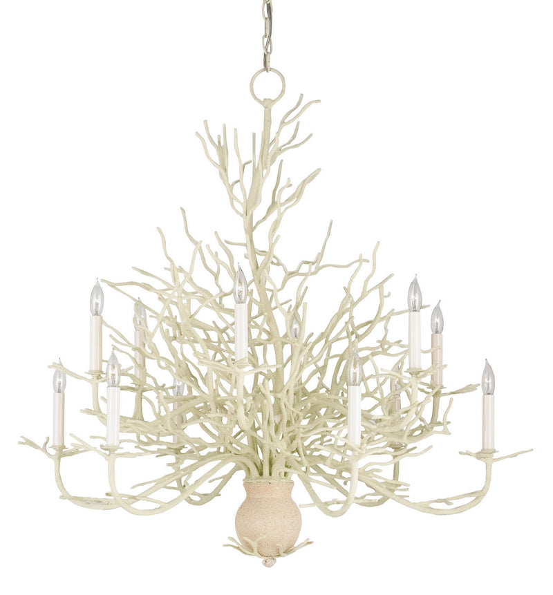 Currey and Company 9188 12 Light Chandelier, White Coral/Natural Sand Finish-LightingWellCo