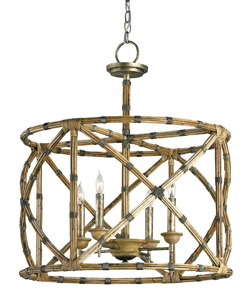 Currey and Company 9694 Four Light Lantern, Pyrite Bronze/Washed Wood/Natural Finish-LightingWellCo