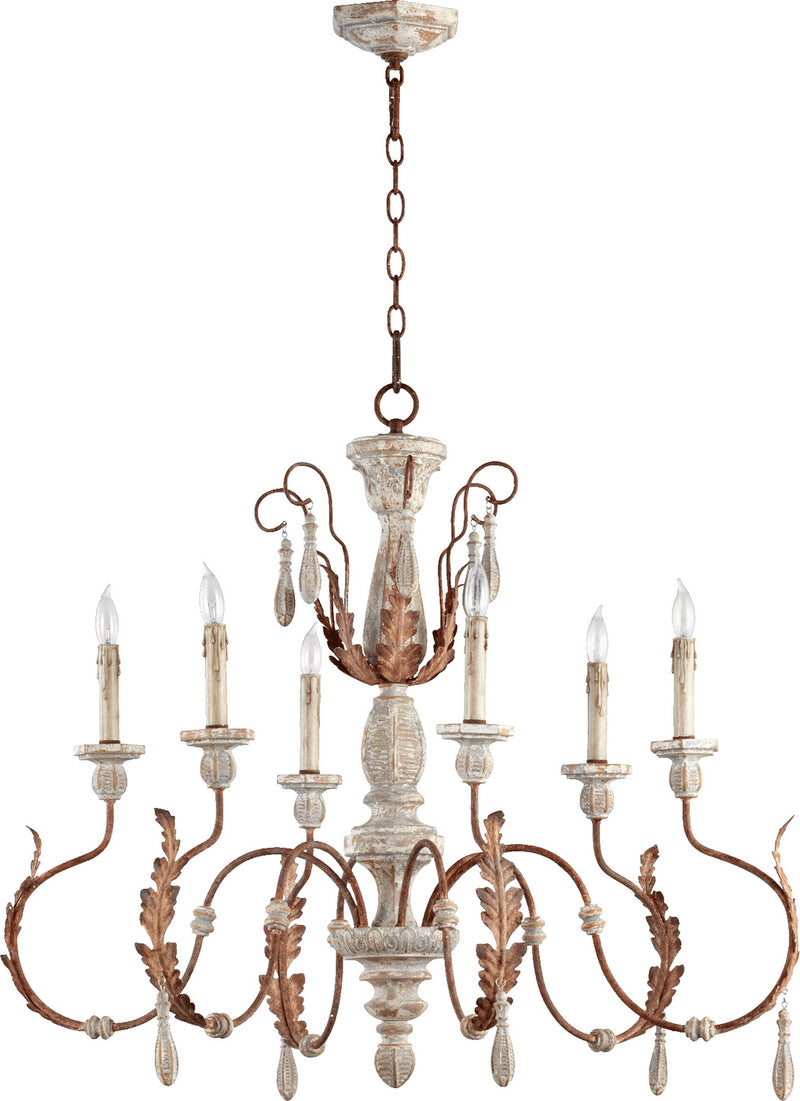 Quorum 6152-6-56 Six Light Chandelier, Manchester Grey w/ Rust Accents Finish - LightingWellCo