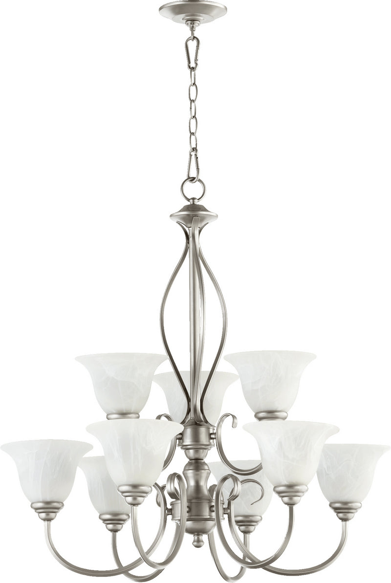 Quorum 6010-9-64 Nine Light Chandelier, Classic Nickel Finish - LightingWellCo