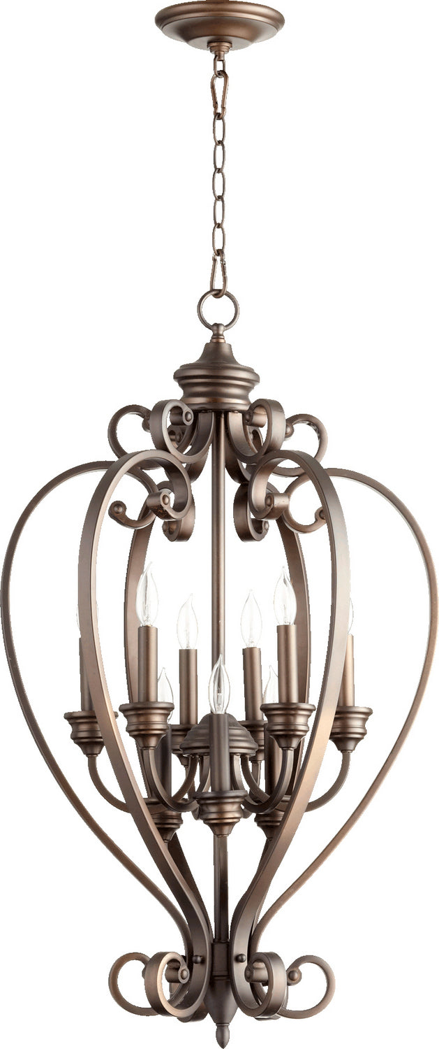 Quorum 6854-9-86 Nine Light Entry Pendant, Oiled Bronze Finish - LightingWellCo