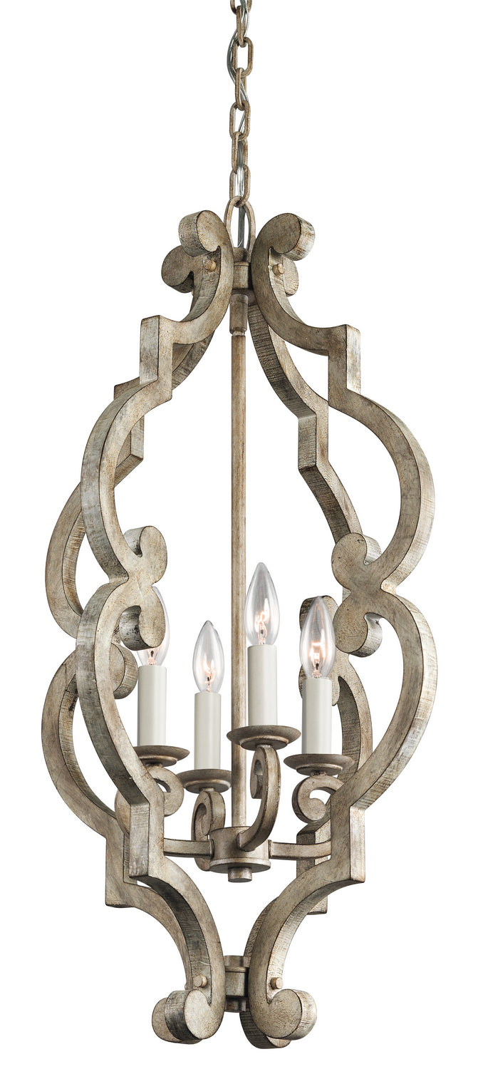 Kichler 43255DAW Four Light Foyer Pendant, Distressed Antique White Finish - LightingWellCo