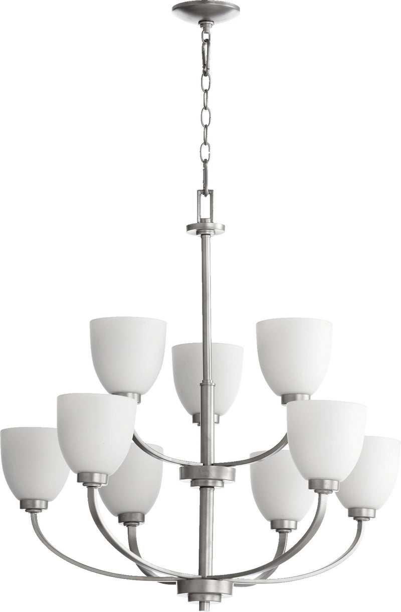 Quorum 6060-9-64 Nine Light Chandelier, Classic Nickel Finish - LightingWellCo