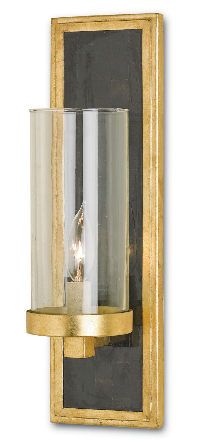 Currey and Company 5140 One Light Wall Sconce, Contemporary Gold Leaf/Black Penshell Crackle Finish-LightingWellCo