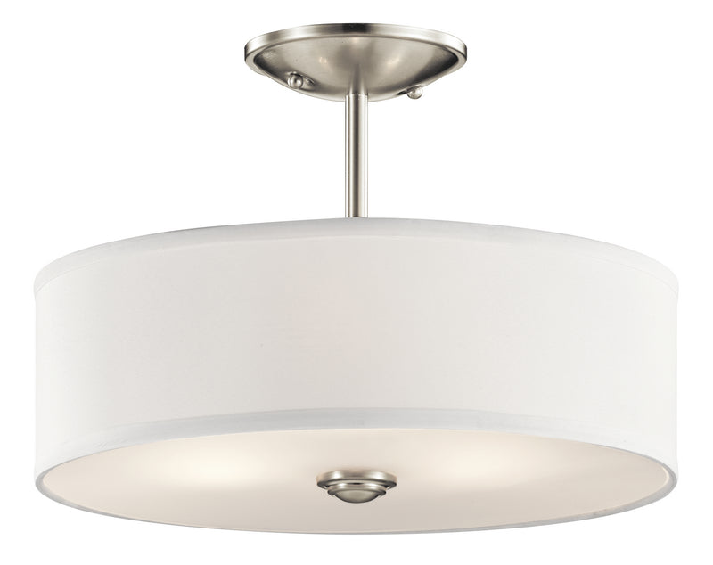 Kichler 43675NI Three Light Semi Flush Mount, Brushed Nickel Finish - LightingWellCo