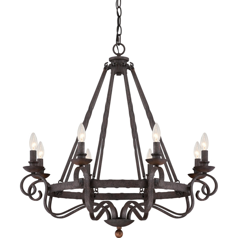 Quoizel NBE5008RK Eight Light Chandelier, Rustic Black Finish - LightingWellCo