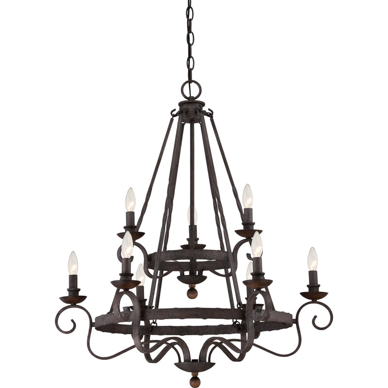 Quoizel NBE5009RK Nine Light Chandelier, Rustic Black Finish - LightingWellCo