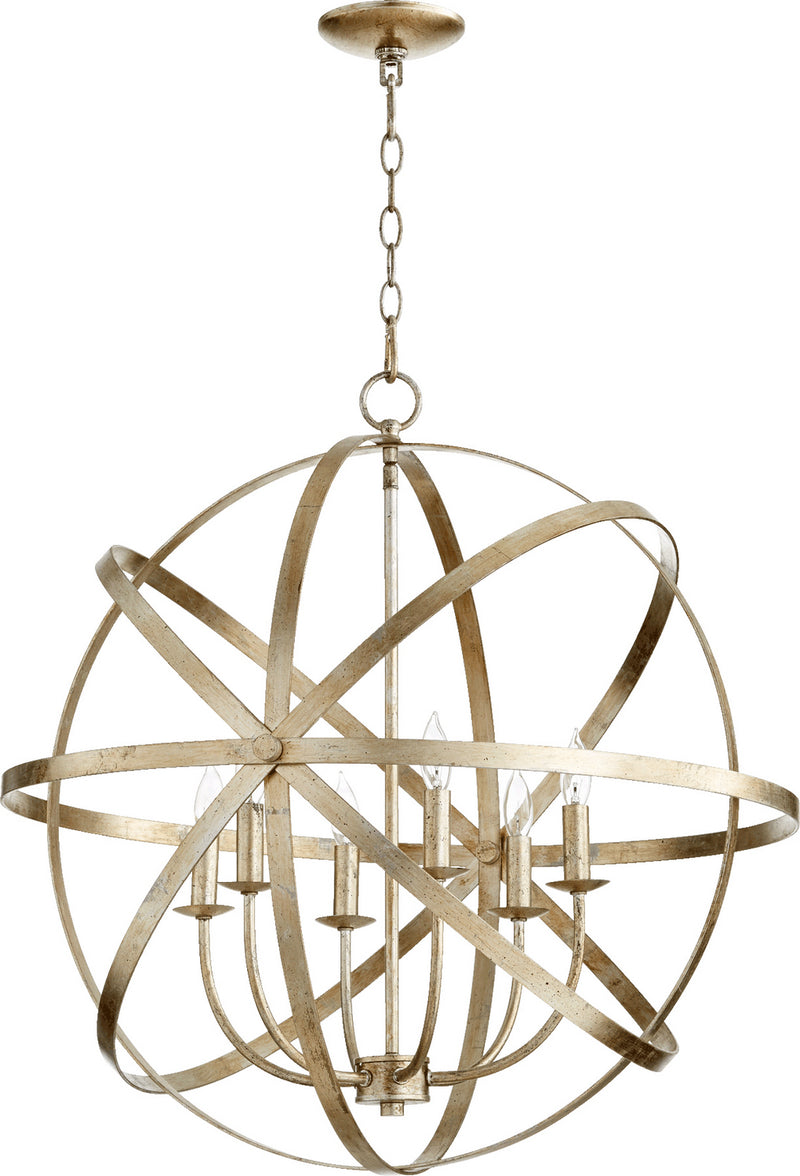 Quorum 6009-6-60 Six Light Chandelier, Aged Silver Leaf Finish - LightingWellCo