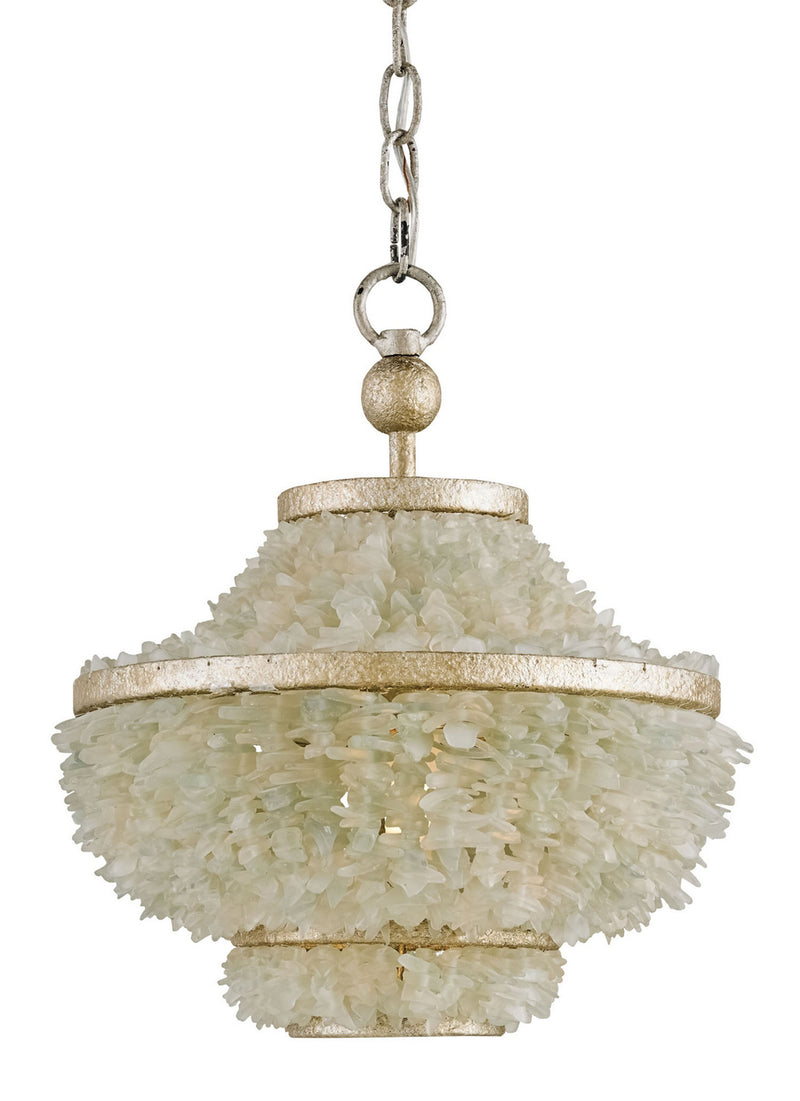 Currey and Company 9223 One Light Pendant, Harlow Silver Leaf/Seaglass Finish-LightingWellCo