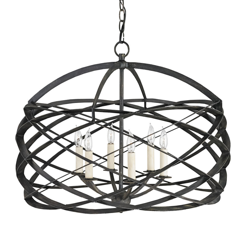 Currey and Company 9729 Six Light Chandelier, Black Iron Finish-LightingWellCo