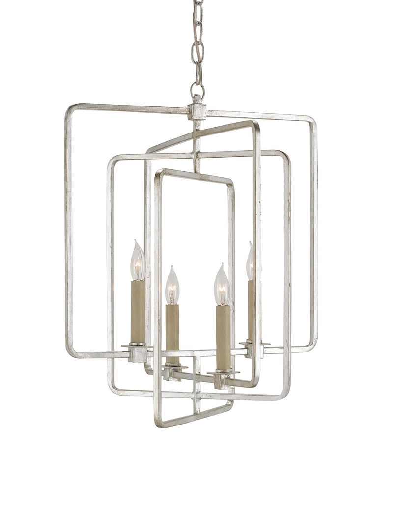 Currey and Company 9743 Four Light Chandelier, Contemporary Silver Leaf Finish-LightingWellCo