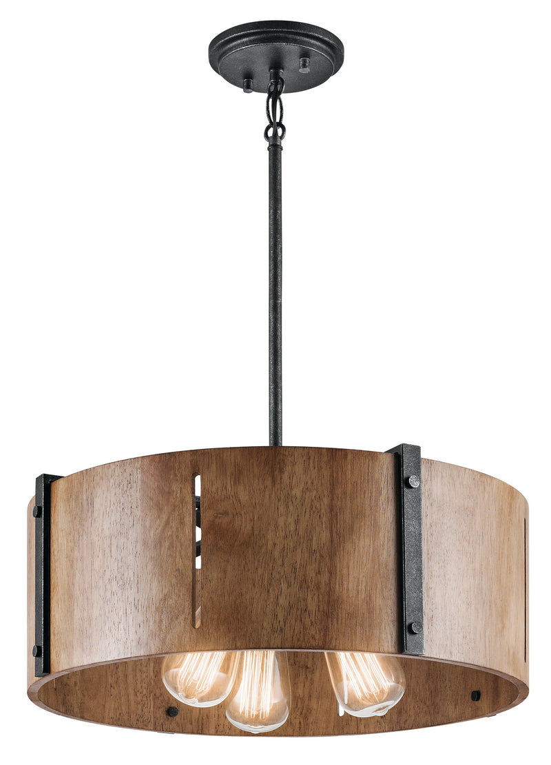 Kichler 42644DBK Three Light Pendant/Semi Flush Mount, Distressed Black Finish - LightingWellCo