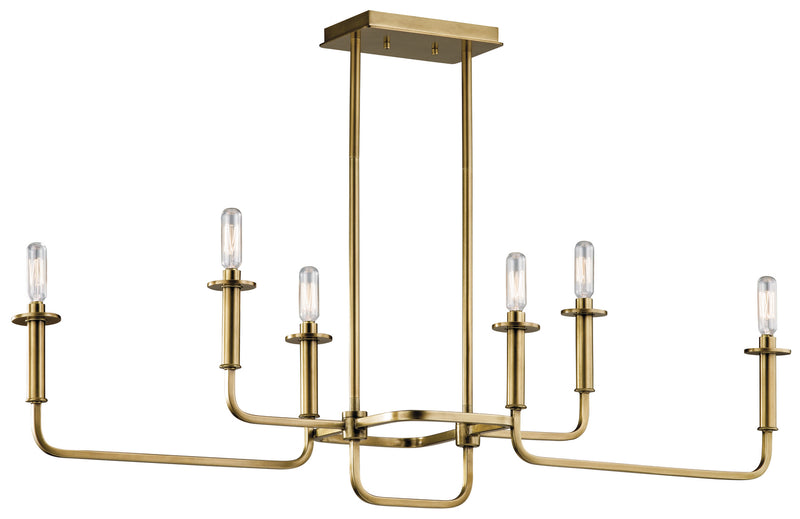 Kichler 43362NBR Six Light Linear Chandelier, Natural Brass Finish - LightingWellCo