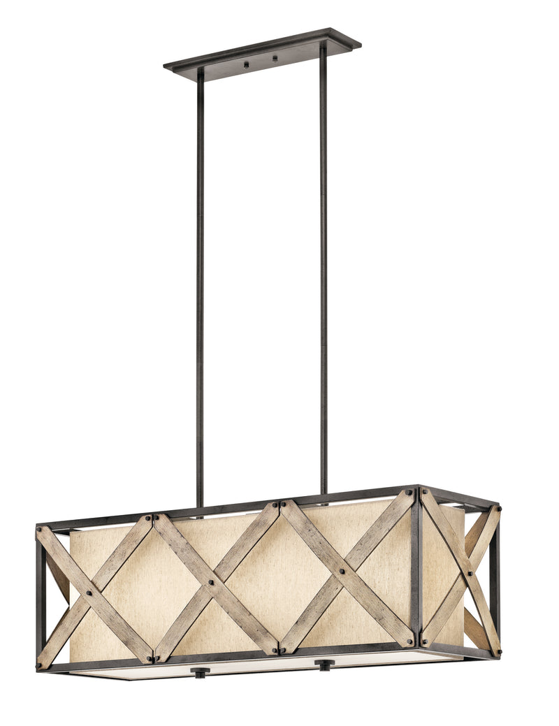 Kichler 43774AVI Three Light Linear Chandelier, Anvil Iron Finish - LightingWellCo