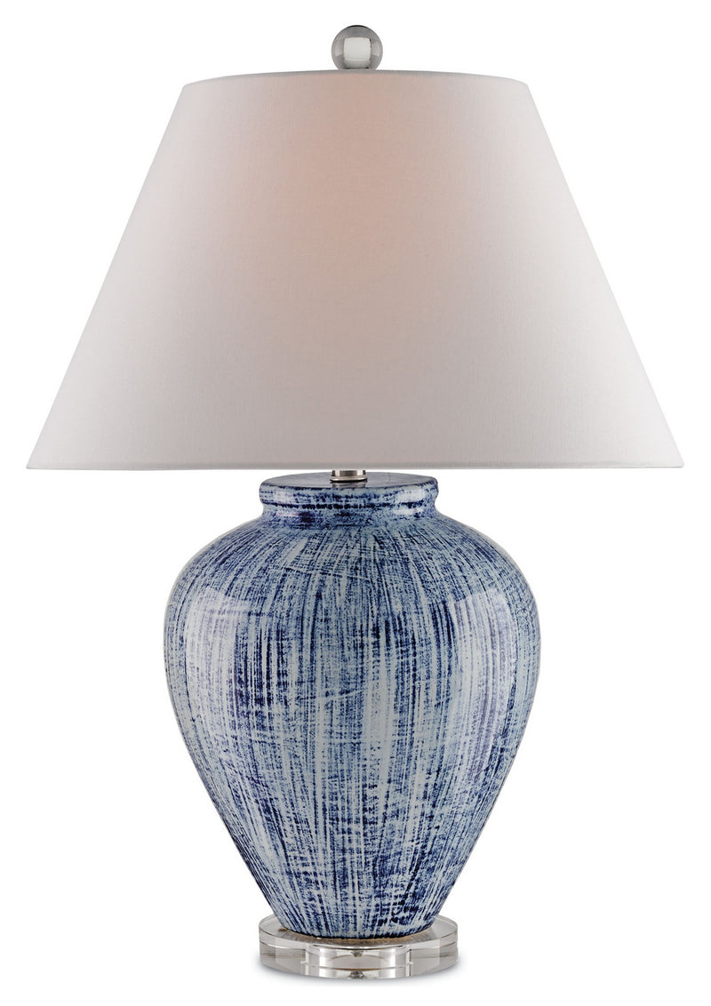 Currey and Company 6224 One Light Table Lamp, Blue/White Finish-LightingWellCo