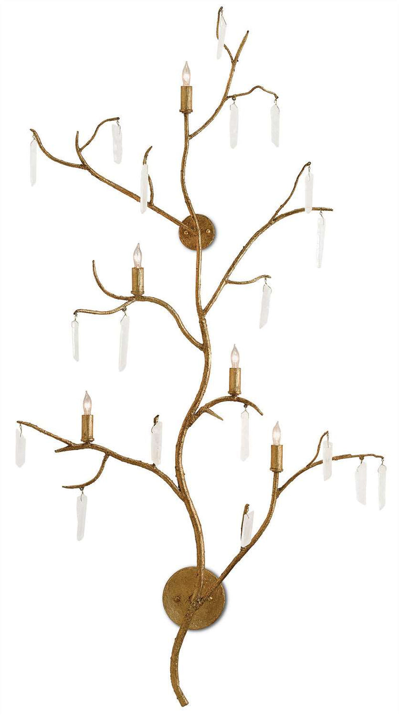 Currey and Company 5000-0014 Five Light Wall Sconce, Washed Lucerne Gold/Natural Finish - LightingWellCo