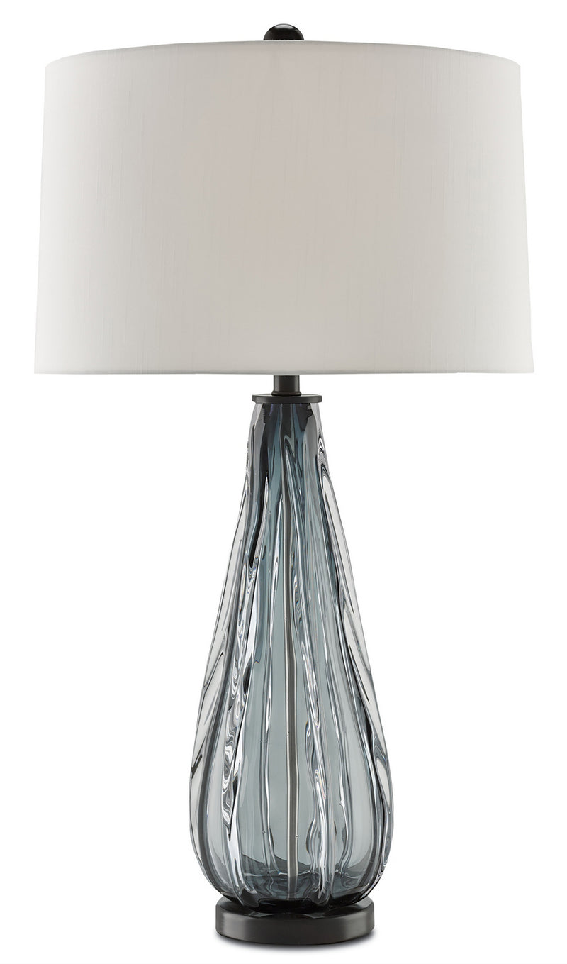 Currey and Company 6000-0027 One Light Table Lamp, Blue-Gray/Clear/Black Finish - LightingWellCo