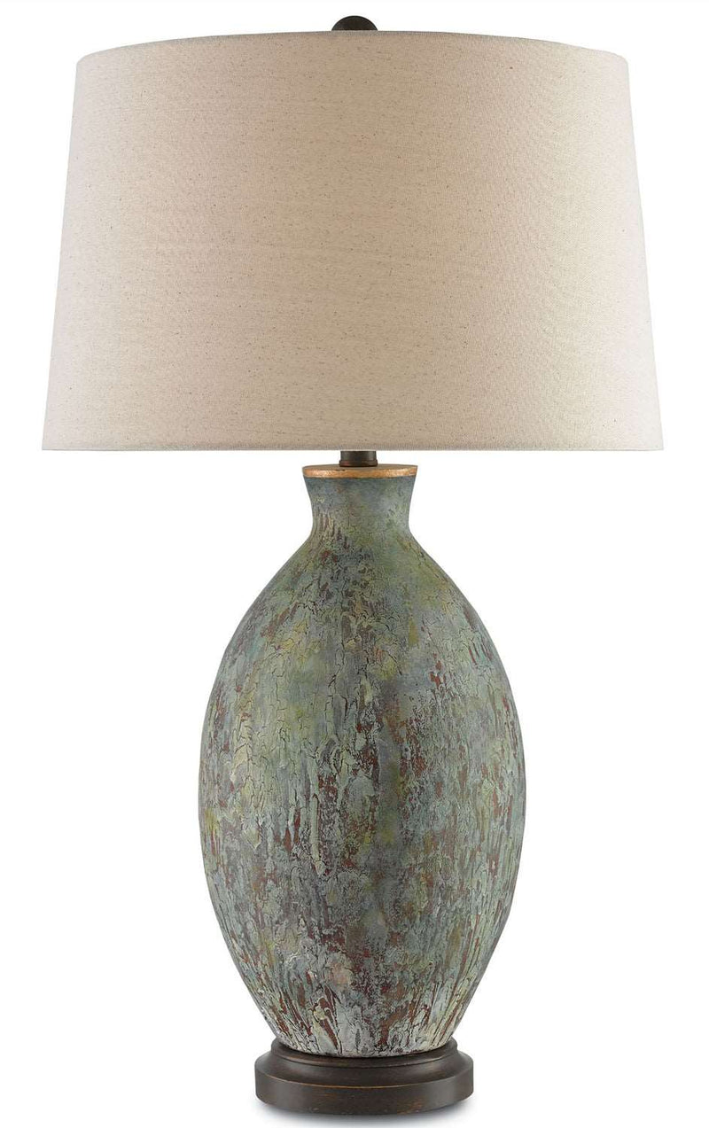 Currey and Company 6000-0050 One Light Table Lamp, Green/Dark Red/Bronze Gold Finish - LightingWellCo