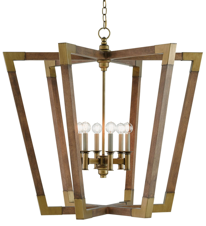 Currey and Company 9000-0008 Six Light Lantern, Chestnut/Brass Finish - LightingWellCo