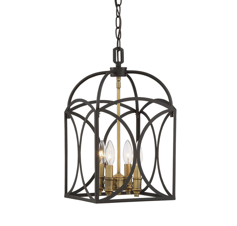 Savoy House 3-4080-4-79 Four Light Foyer Pendant, English Bronze & Warm Brass Finish LightingWellCo