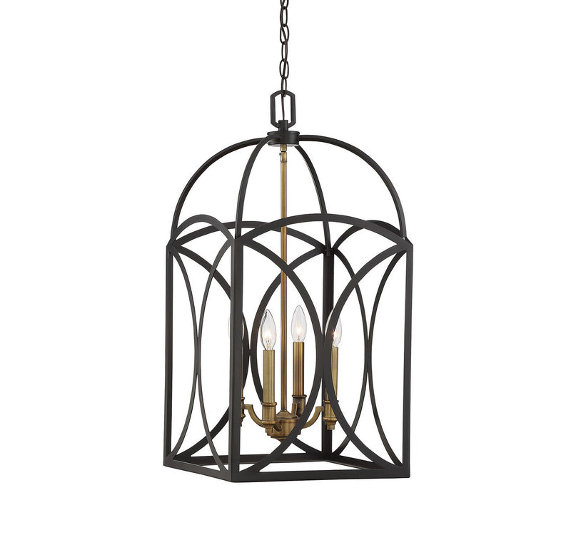 Savoy House 3-4081-4-79 Four Light Foyer Pendant, English Bronze & Warm Brass Finish LightingWellCo