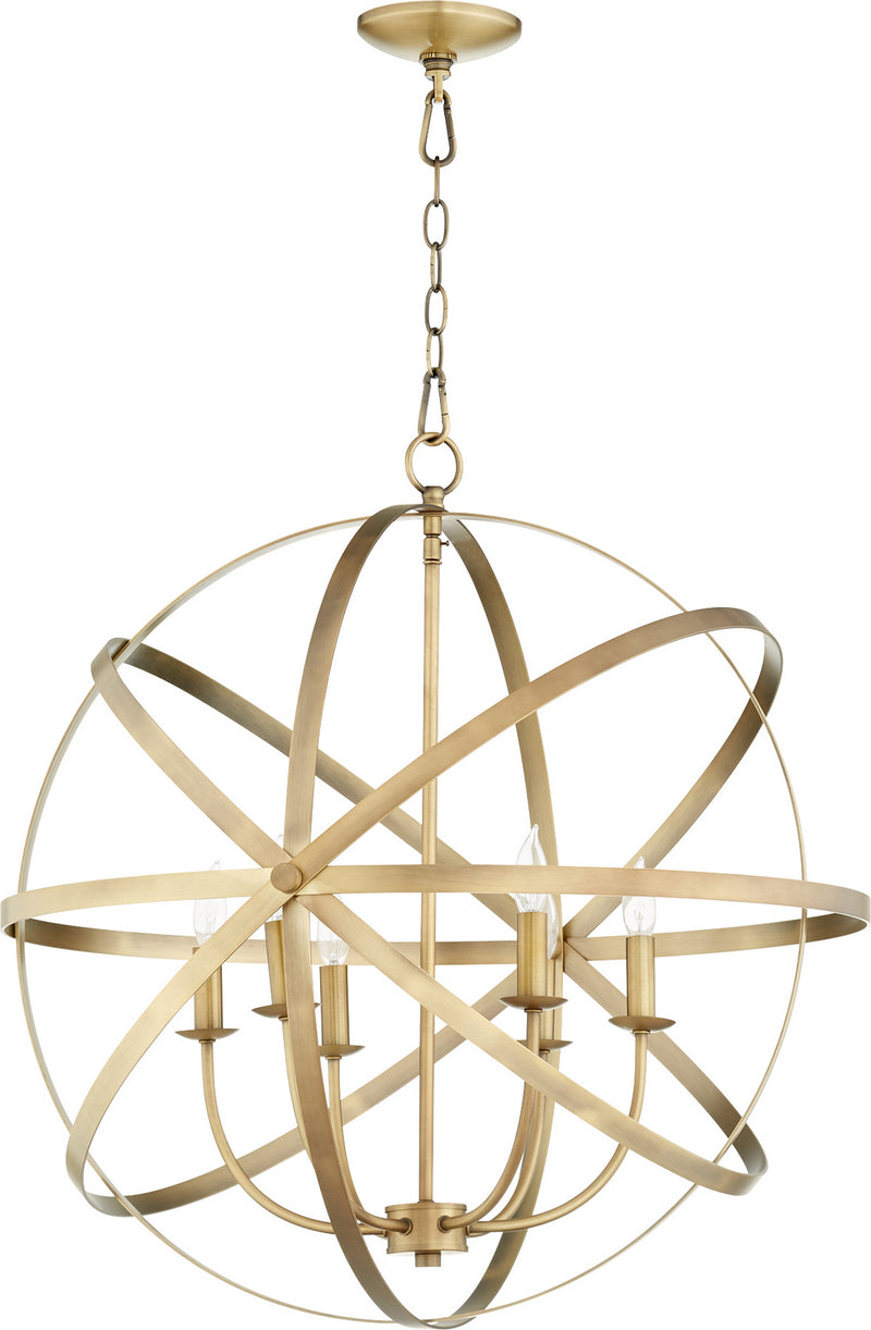 Quorum 6009-6-80 Six Light Chandelier, Aged Brass Finish - LightingWellCo