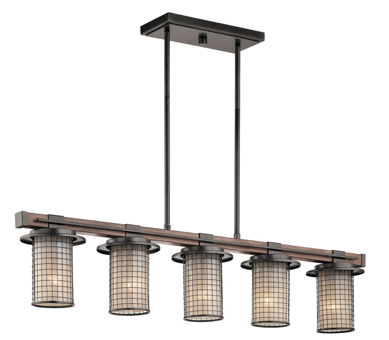 Kichler 43590AVI Five Light Linear Chandelier, Anvil Iron Finish - LightingWellCo