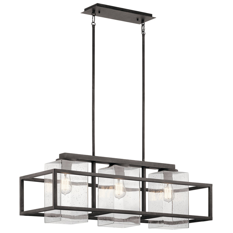 Kichler 49805WZC Three Light Outdoor Linear Chandelier, Weathered Zinc Finish - LightingWellCo