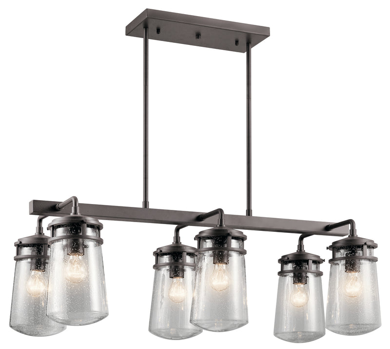 Kichler 49835AZ Six Light Outdoor Linear Chandelier, Architectural Bronze Finish - LightingWellCo