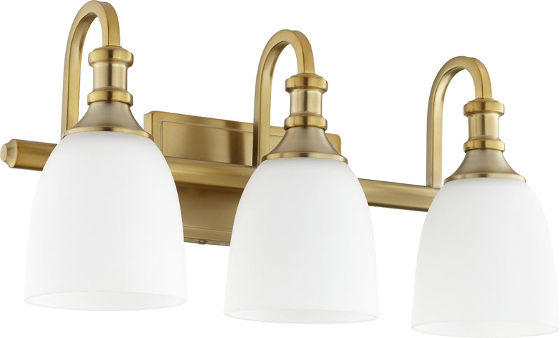 Quorum 5011-3-80 Three Light Vanity, Aged Brass Finish - LightingWellCo