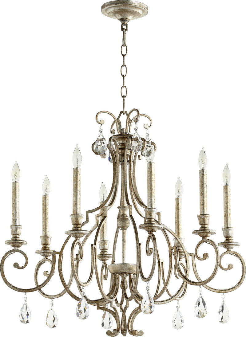 Quorum 6014-8-60 Eight Light Chandelier, Aged Silver Leaf Finish - LightingWellCo