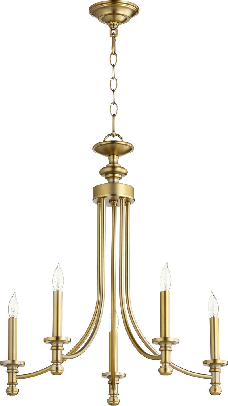 Quorum 6022-5-80 Five Light Chandelier, Aged Brass Finish - LightingWellCo