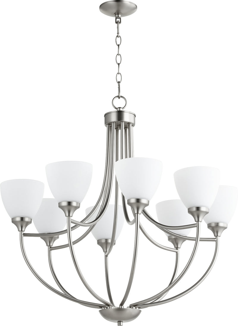 Quorum 6059-8-65 Eight Light Chandelier, Satin Nickel Finish - LightingWellCo