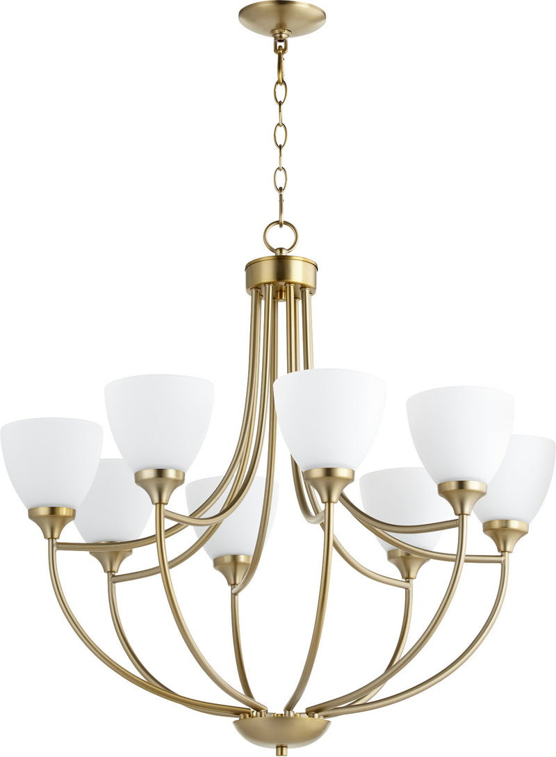 Quorum 6059-8-80 Eight Light Chandelier, Aged Brass Finish - LightingWellCo