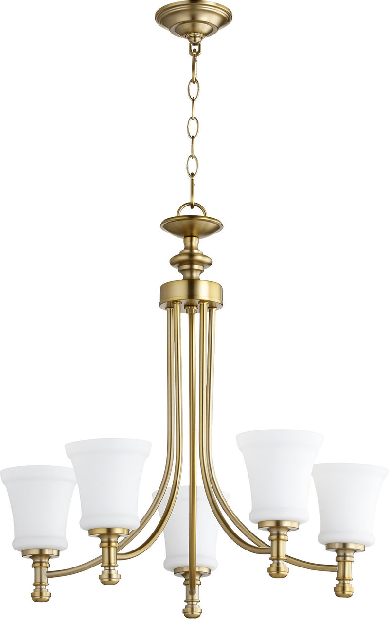 Quorum 6122-5-80 Five Light Chandelier, Aged Brass Finish - LightingWellCo